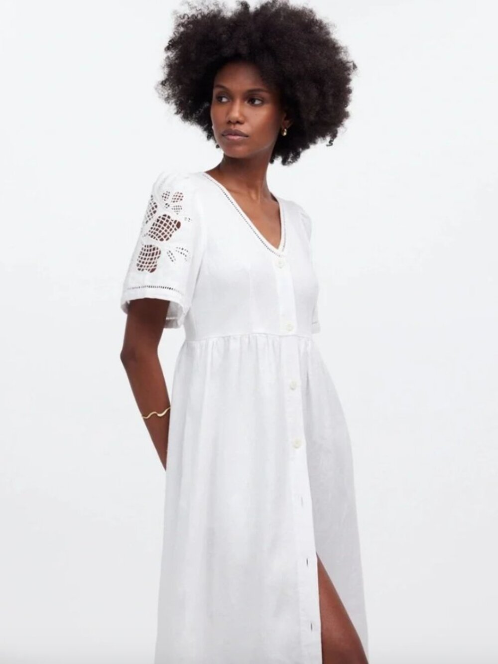 Madewell White Eyelet Sleeve Cassie Midi Dress NWT XL